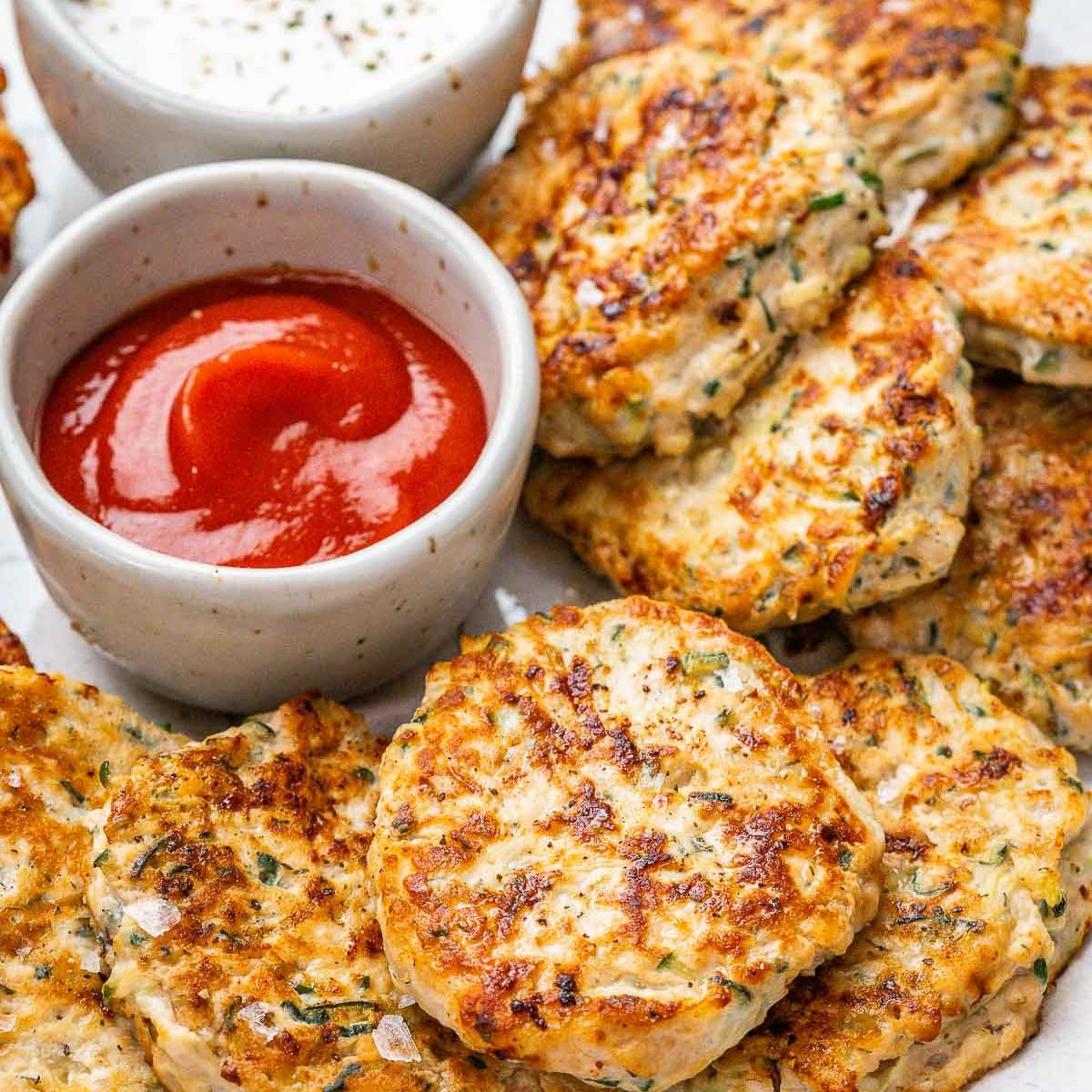 High Protein Chicken + Zucchini Fritters